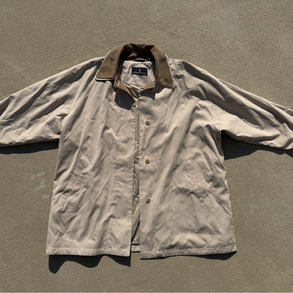 London Fog Womens L Trench Tan Coat Suede Brown Collar Lining Vintage